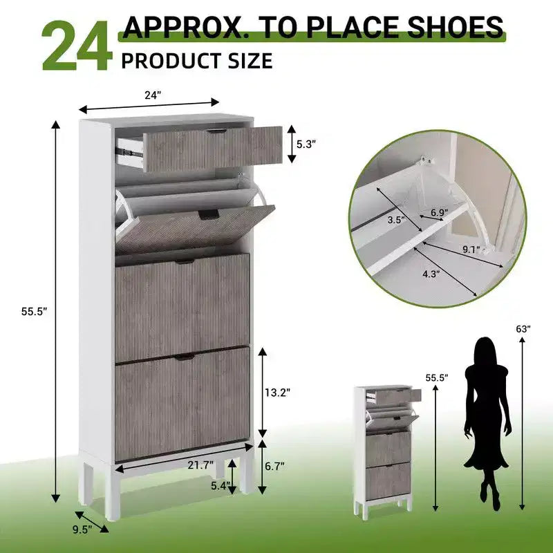 Meuble à chaussures avec 3 tiroirs basculants, étagère à chaussures d'entrée en bois avec pieds en fer