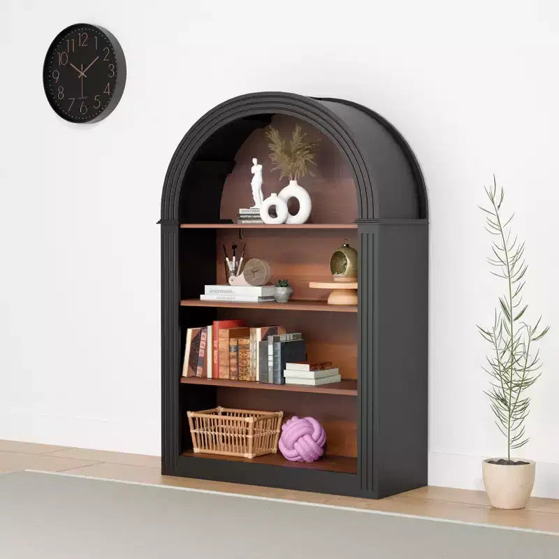 Vitrine Ancienne avec Arc, Armoire de Rangement avec 4 Étagères, Armoire de Rangement Autoportante pour Salon, Couloir et Bureau, Noir