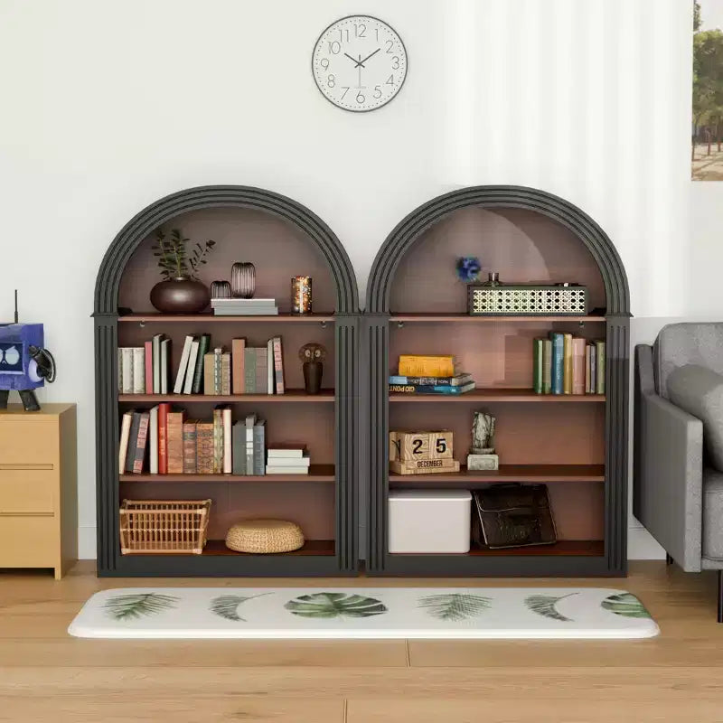 Vitrine Ancienne avec Arc, Armoire de Rangement avec 4 Étagères, Armoire de Rangement Autoportante pour Salon, Couloir et Bureau, Noir