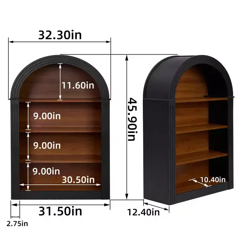 Vitrine Ancienne avec Arc, Armoire de Rangement avec 4 Étagères, Armoire de Rangement Autoportante pour Salon, Couloir et Bureau, Noir