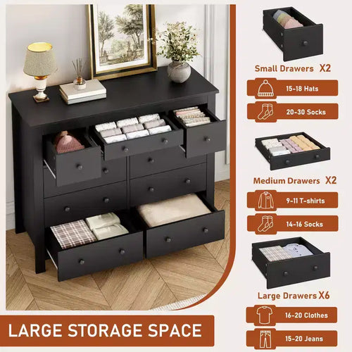 Commode large en bois à 47 tiroirs pour chambre à coucher, longue commode meuble TV pour chambre d'enfant, salon, couloir