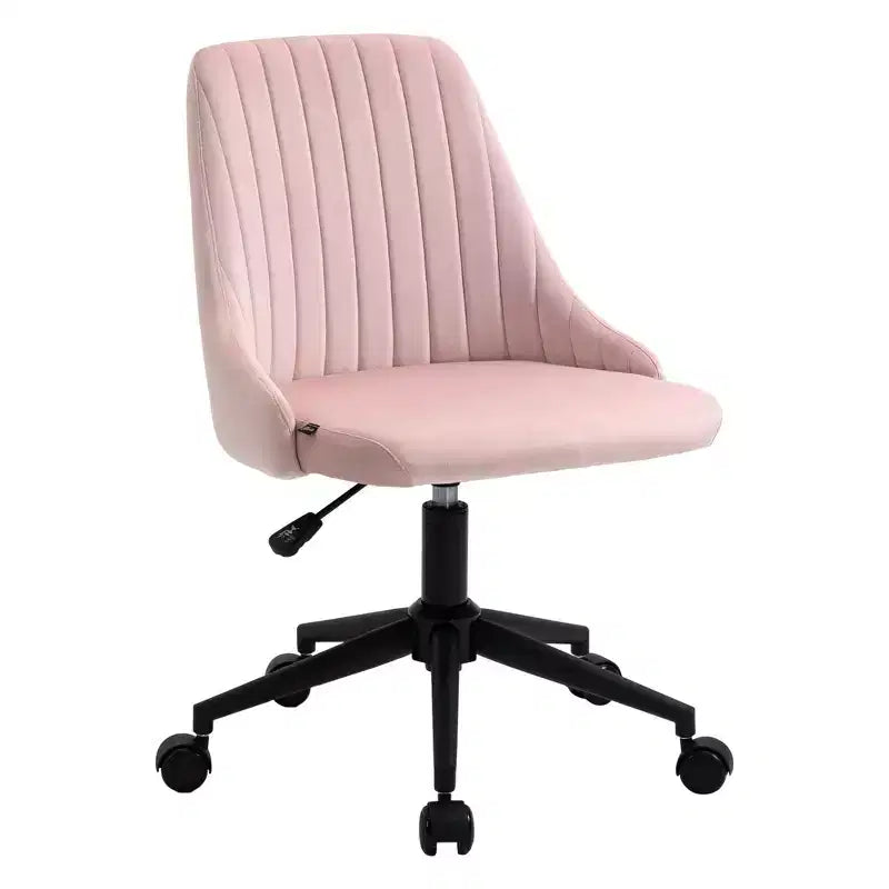 Chaise de bureau mi-hauteur, chaise de coiffeuse en velours avec hauteur réglable et roulettes pivotantes à 360°, chaise rembourrée confortable pour bureau, maison, rose