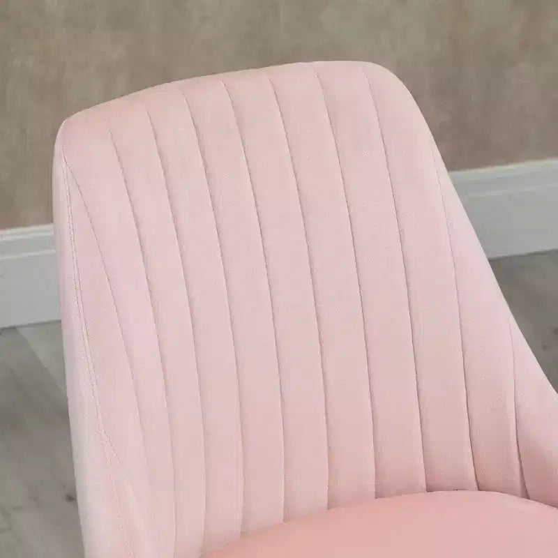 Chaise de bureau mi-hauteur, chaise de coiffeuse en velours avec hauteur réglable et roulettes pivotantes à 360°, chaise rembourrée confortable pour bureau, maison, rose
