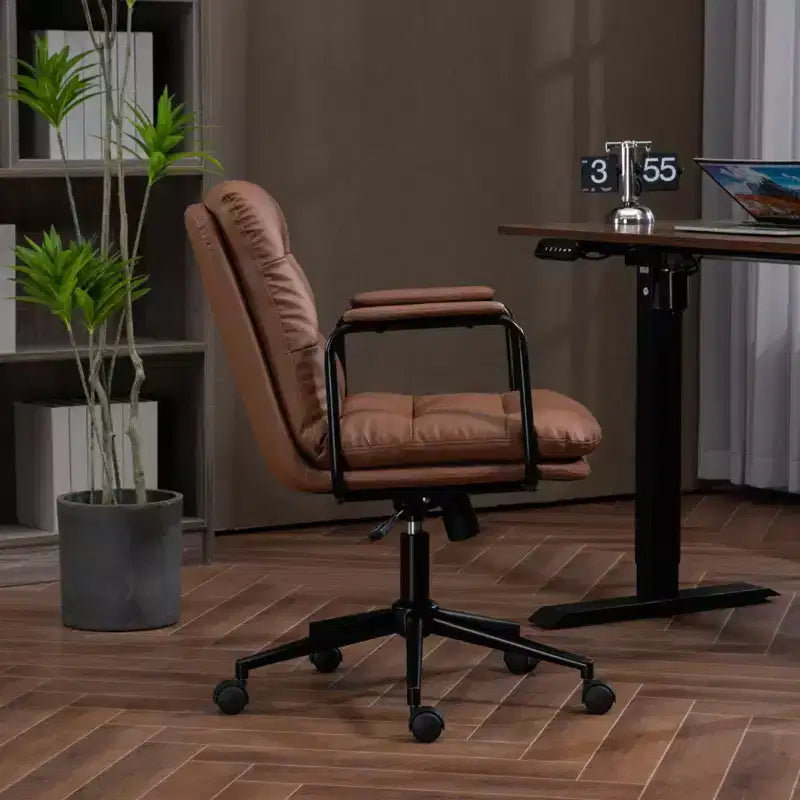 Chaise de bureau à dossier mi-haut, fauteuil de bureau avec accoudoirs rembourrés et roulettes, chaise d'ordinateur pour bureau, salle de jeux, bureau d'étude