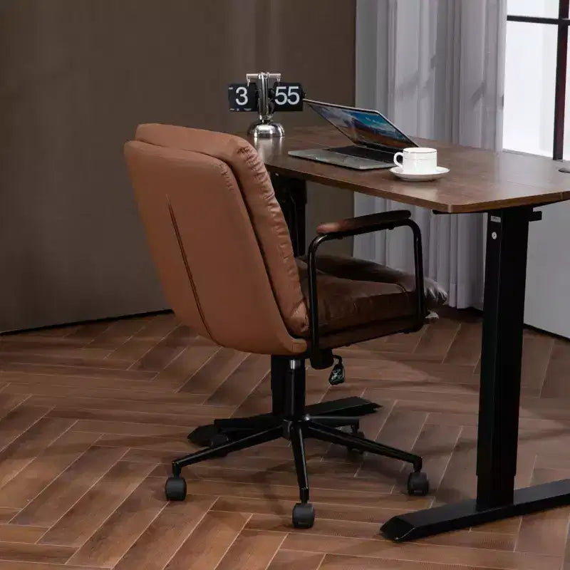 Chaise de bureau à dossier mi-haut, fauteuil de bureau avec accoudoirs rembourrés et roulettes, chaise d'ordinateur pour bureau, salle de jeux, bureau d'étude