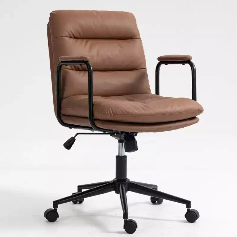Chaise de bureau à dossier mi-haut, fauteuil de bureau avec accoudoirs rembourrés et roulettes, chaise d'ordinateur pour bureau, salle de jeux, bureau d'étude