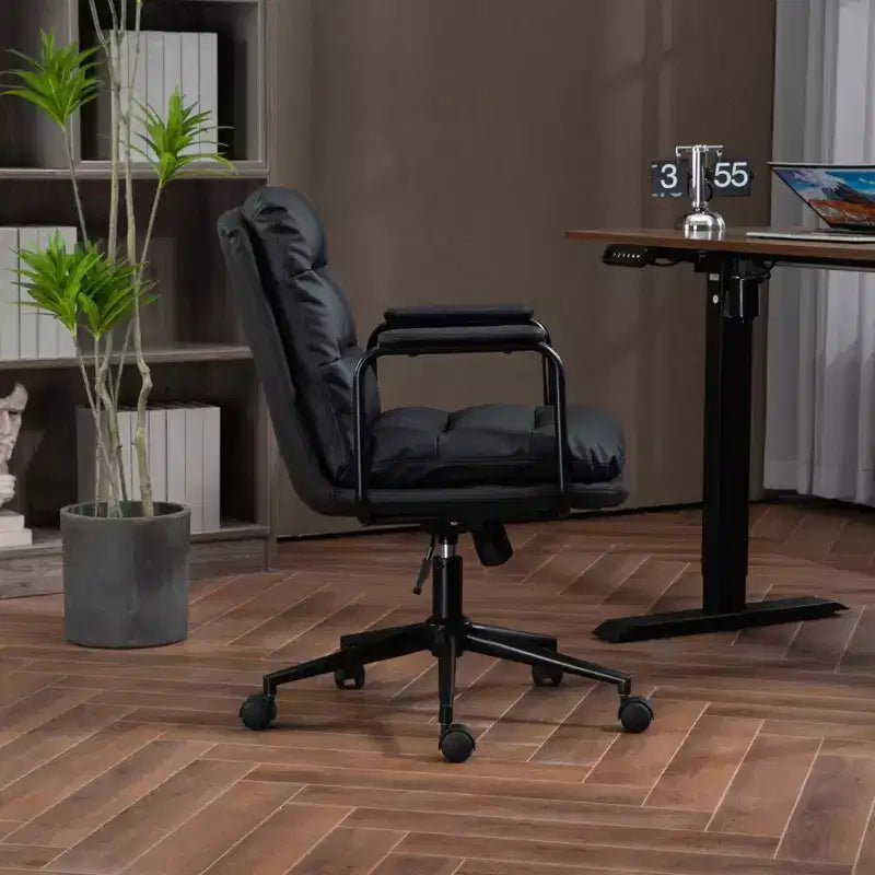 Chaise de bureau à dossier mi-haut, fauteuil de bureau avec accoudoirs rembourrés et roulettes, chaise d'ordinateur pour bureau, salle de jeux, bureau d'étude