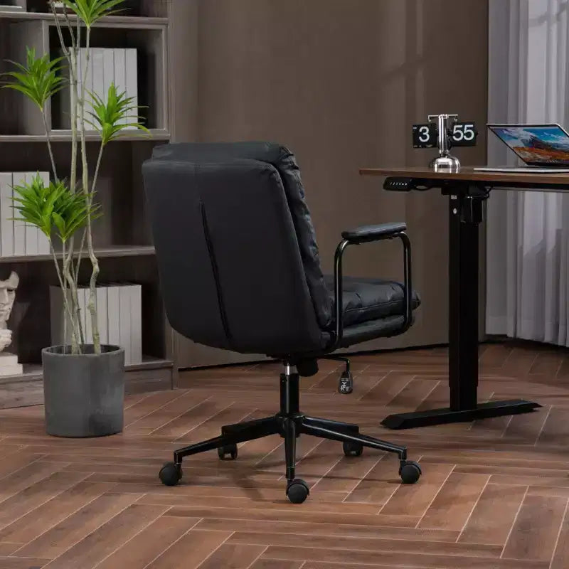 Chaise de bureau à dossier mi-haut, fauteuil de bureau avec accoudoirs rembourrés et roulettes, chaise d'ordinateur pour bureau, salle de jeux, bureau d'étude