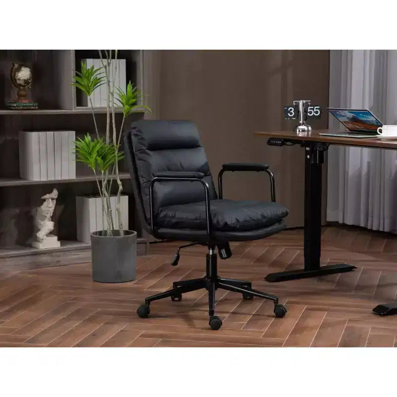 Chaise de bureau à dossier mi-haut, fauteuil de bureau avec accoudoirs rembourrés et roulettes, chaise d'ordinateur pour bureau, salle de jeux, bureau d'étude