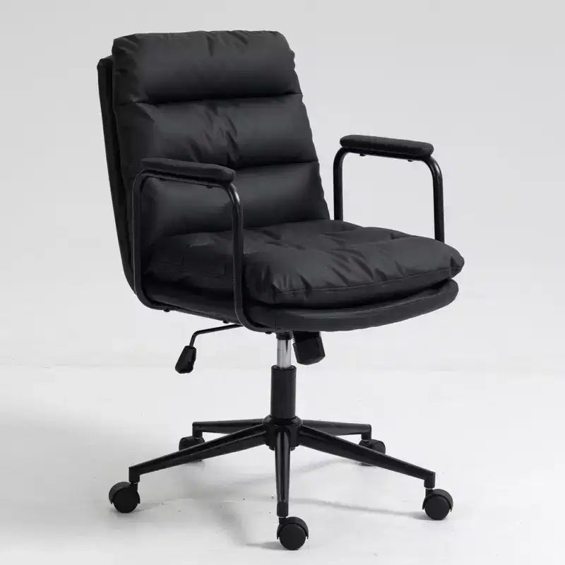Chaise de bureau à dossier mi-haut, fauteuil de bureau avec accoudoirs rembourrés et roulettes, chaise d'ordinateur pour bureau, salle de jeux, bureau d'étude