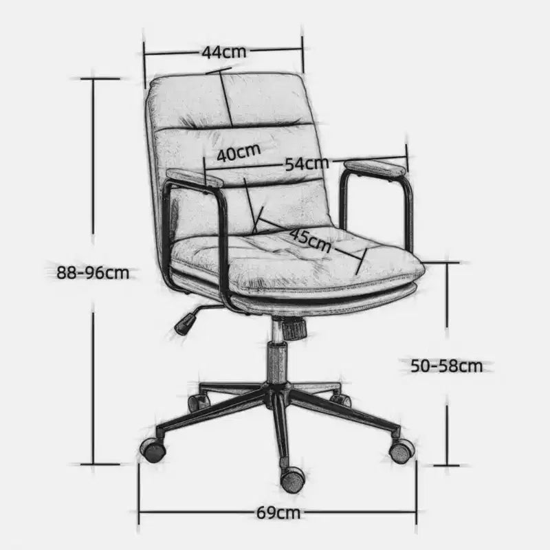 Chaise de bureau à dossier mi-haut, fauteuil de bureau avec accoudoirs rembourrés et roulettes, chaise d'ordinateur pour bureau, salle de jeux, bureau d'étude