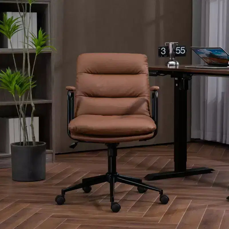 Chaise de bureau à dossier mi-haut, fauteuil de bureau avec accoudoirs rembourrés et roulettes, chaise d'ordinateur pour bureau, salle de jeux, bureau d'étude