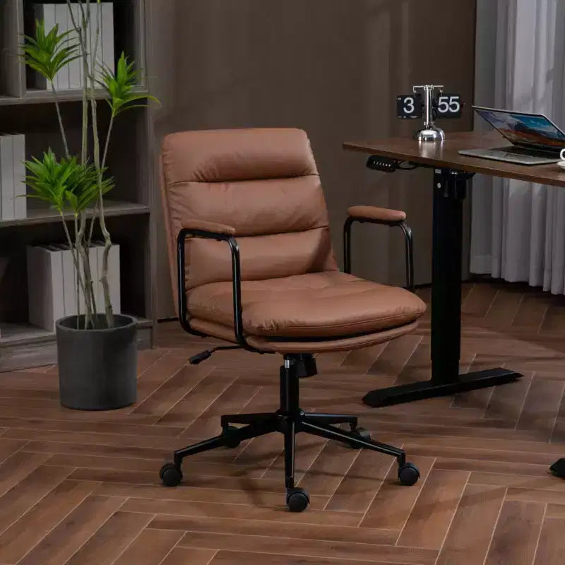 Chaise de bureau à dossier mi-haut, fauteuil de bureau avec accoudoirs rembourrés et roulettes, chaise d'ordinateur pour bureau, salle de jeux, bureau d'étude