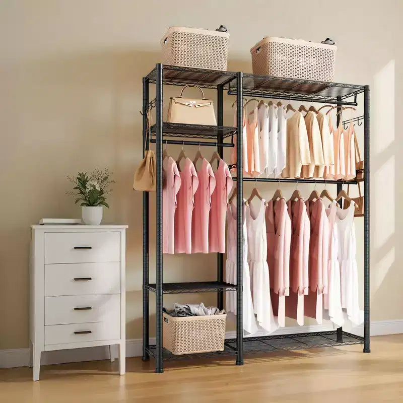 Portant à vêtements, Portant à vêtements robuste, Portant à vêtements à 6 niveaux réglables avec cadre en acier, capacité de charge de 362 kg avec 3 tringles à suspendre, Noir