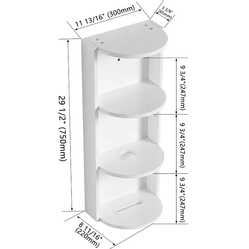 Étagère murale de salle de bain de 75 cm, 3 niveaux, design flottant, petit meuble latéral pour sèche-cheveux et boîte à mouchoirs