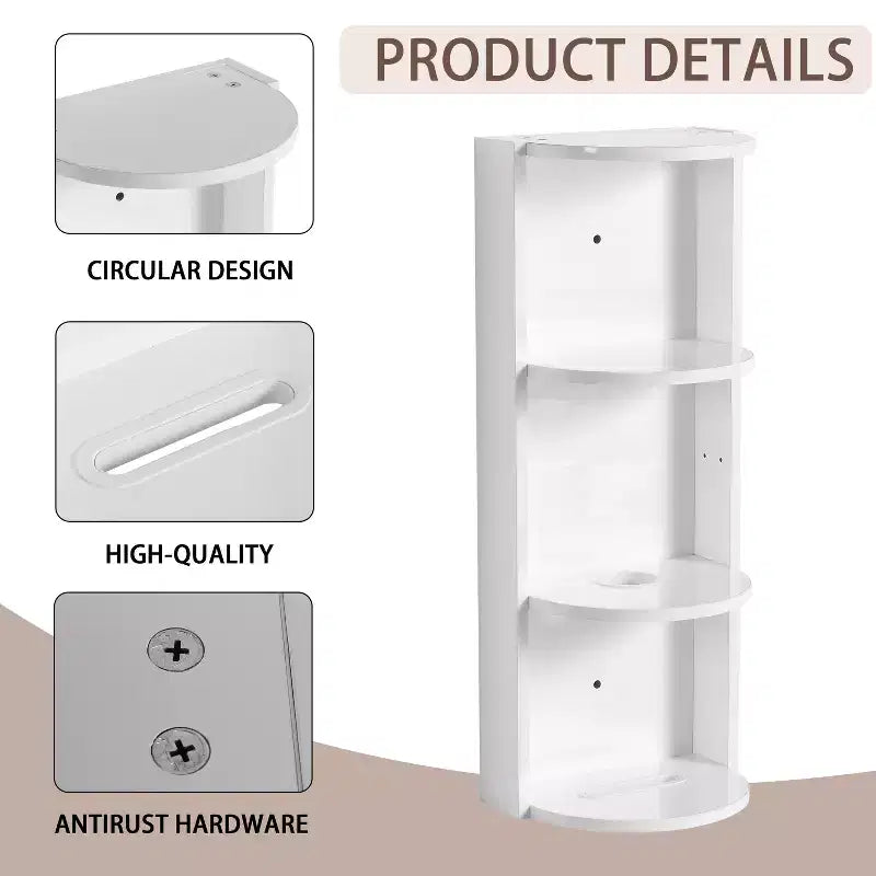 Étagère murale de salle de bain de 75 cm, 3 niveaux, design flottant, petit meuble latéral pour sèche-cheveux et boîte à mouchoirs