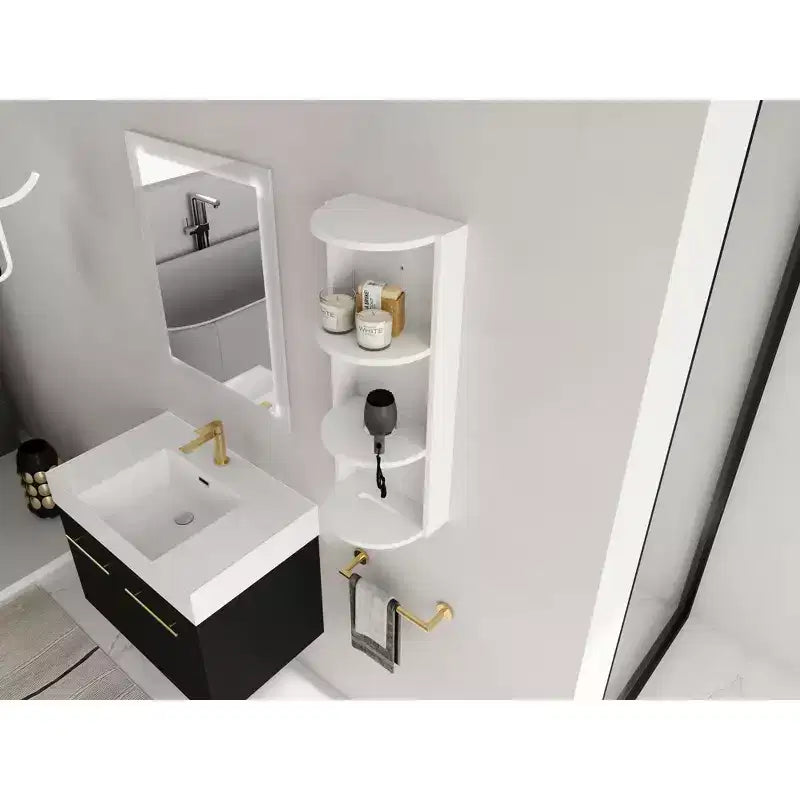 Étagère murale de salle de bain de 75 cm, 3 niveaux, design flottant, petit meuble latéral pour sèche-cheveux et boîte à mouchoirs