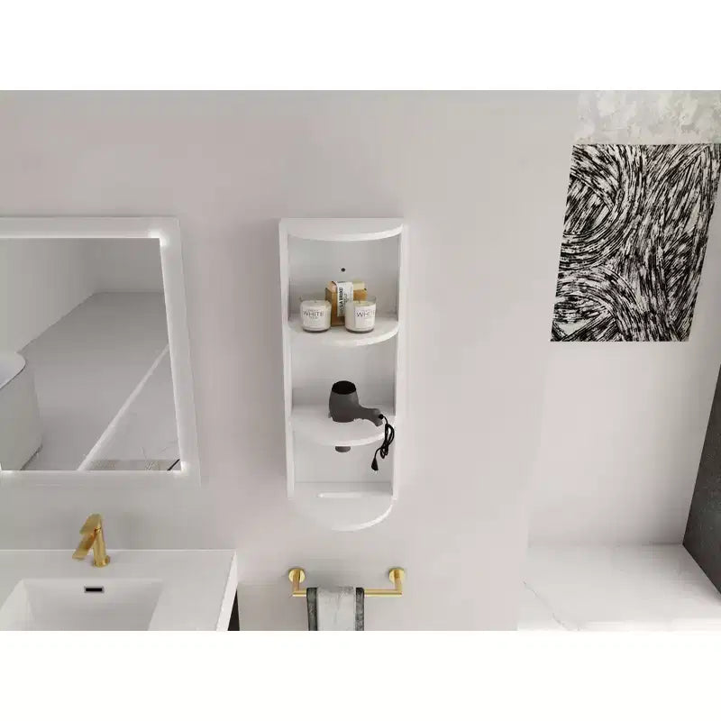 Étagère murale de salle de bain de 75 cm, 3 niveaux, design flottant, petit meuble latéral pour sèche-cheveux et boîte à mouchoirs