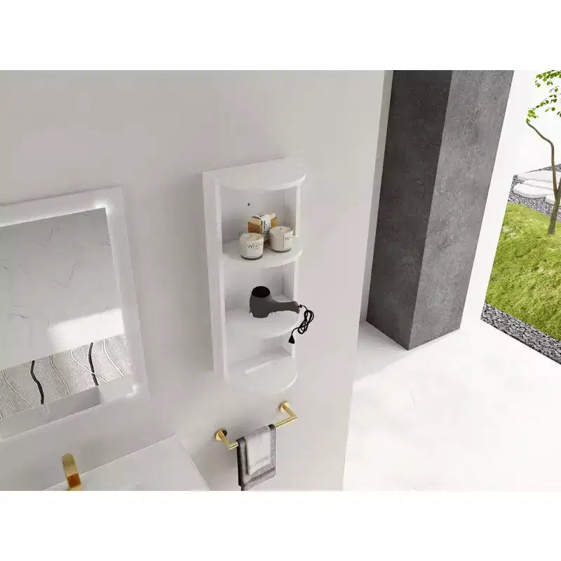 Étagère murale de salle de bain de 75 cm, 3 niveaux, design flottant, petit meuble latéral pour sèche-cheveux et boîte à mouchoirs