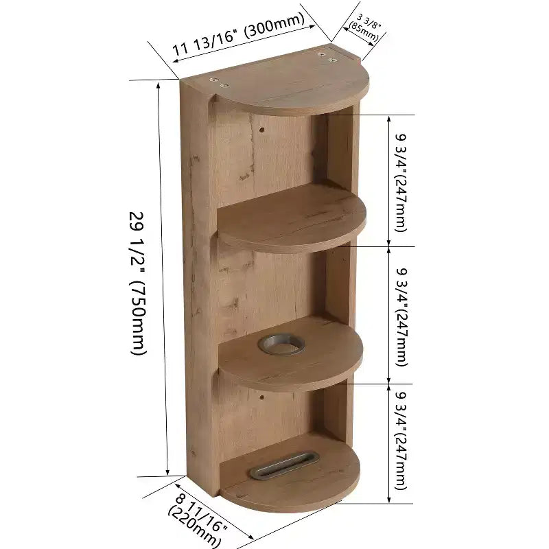 Étagère murale de salle de bain de 75 cm, 3 niveaux, design flottant, petit meuble latéral pour sèche-cheveux et boîte à mouchoirs
