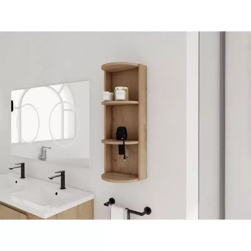 Étagère murale de salle de bain de 75 cm, 3 niveaux, design flottant, petit meuble latéral pour sèche-cheveux et boîte à mouchoirs