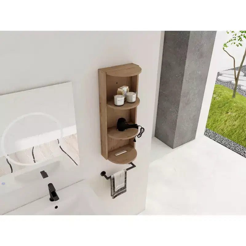 Étagère murale de salle de bain de 75 cm, 3 niveaux, design flottant, petit meuble latéral pour sèche-cheveux et boîte à mouchoirs