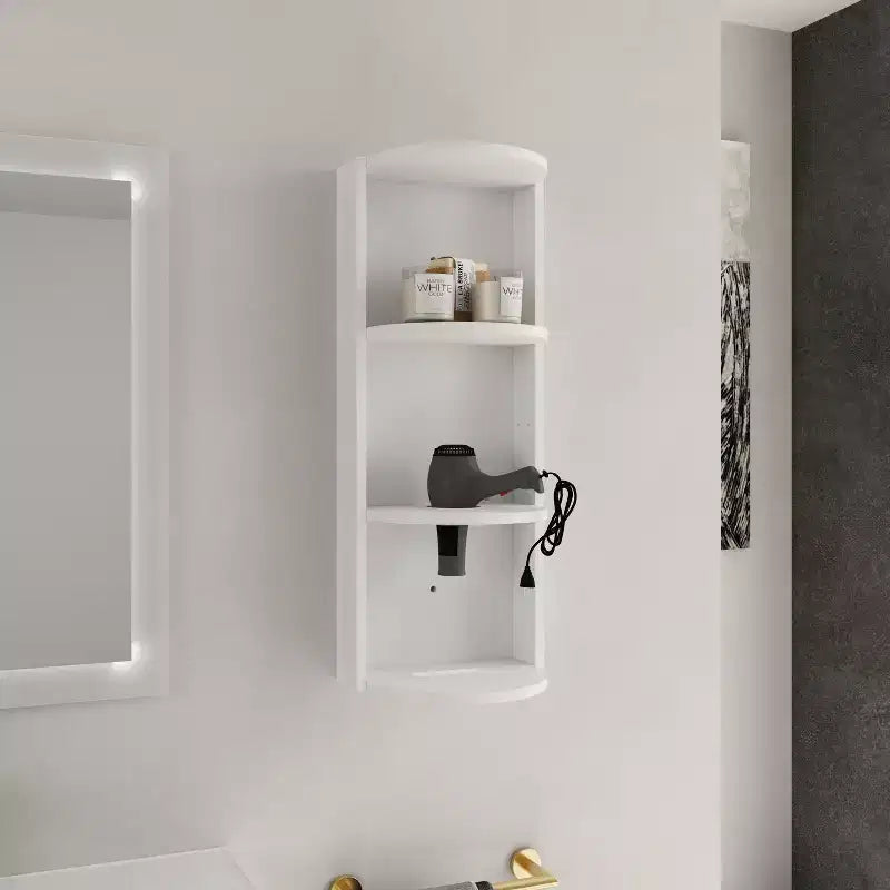 Étagère murale de salle de bain de 75 cm, 3 niveaux, design flottant, petit meuble latéral pour sèche-cheveux et boîte à mouchoirs